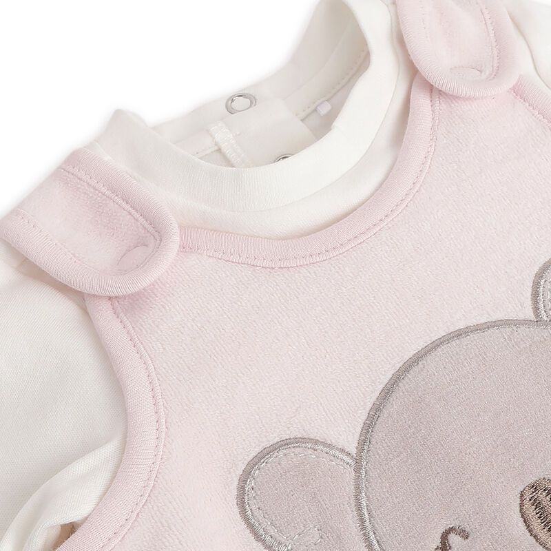 Girls Light Pink Applique Bodysuit with Long Dungaree image number 4
